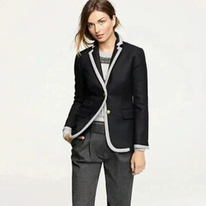 J. Crew Hackin 100% wool black grey trim blazer  jacket